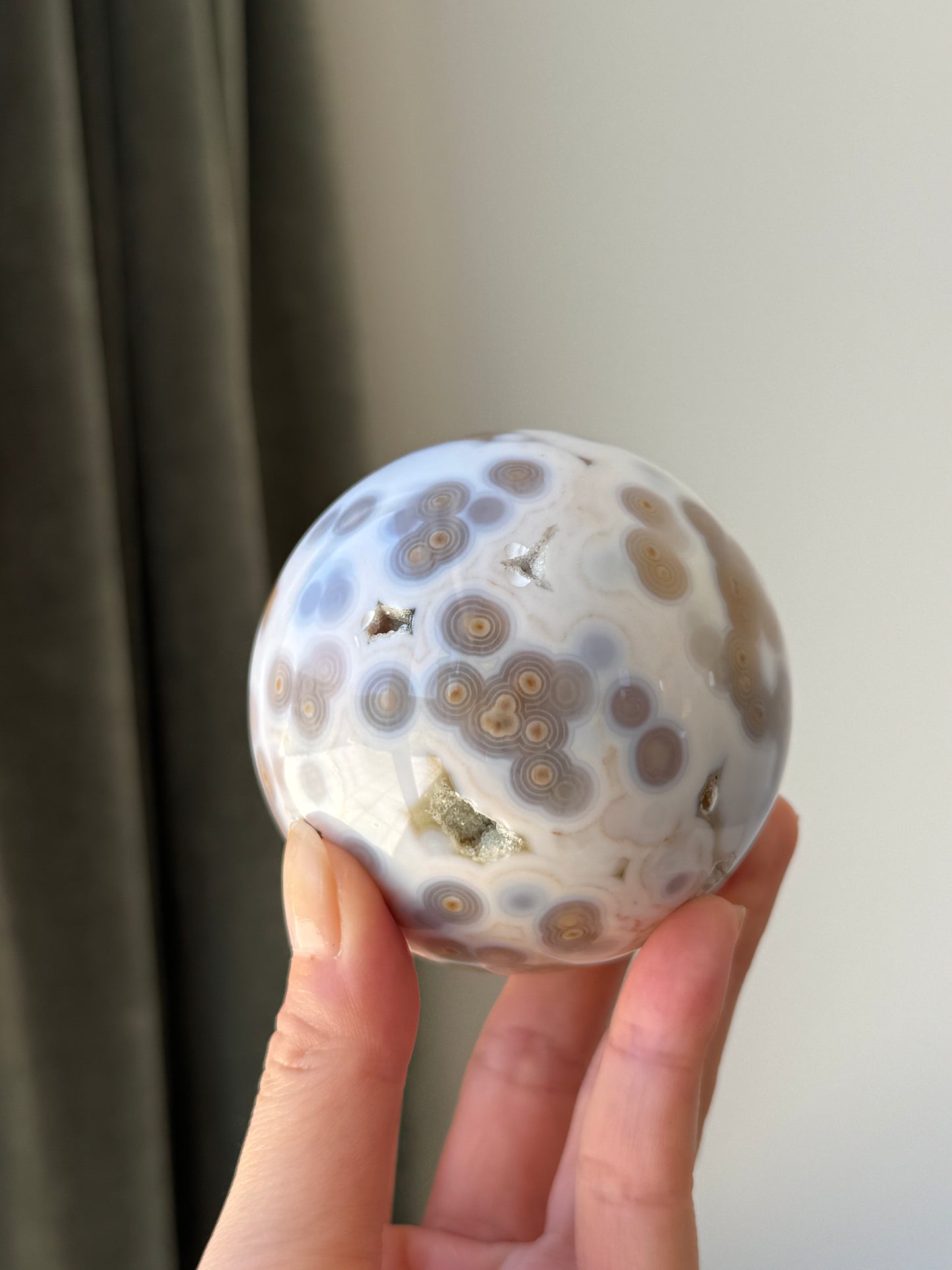 Large Old Stock Orbicular Ocean Jasper Sphere 70mm
