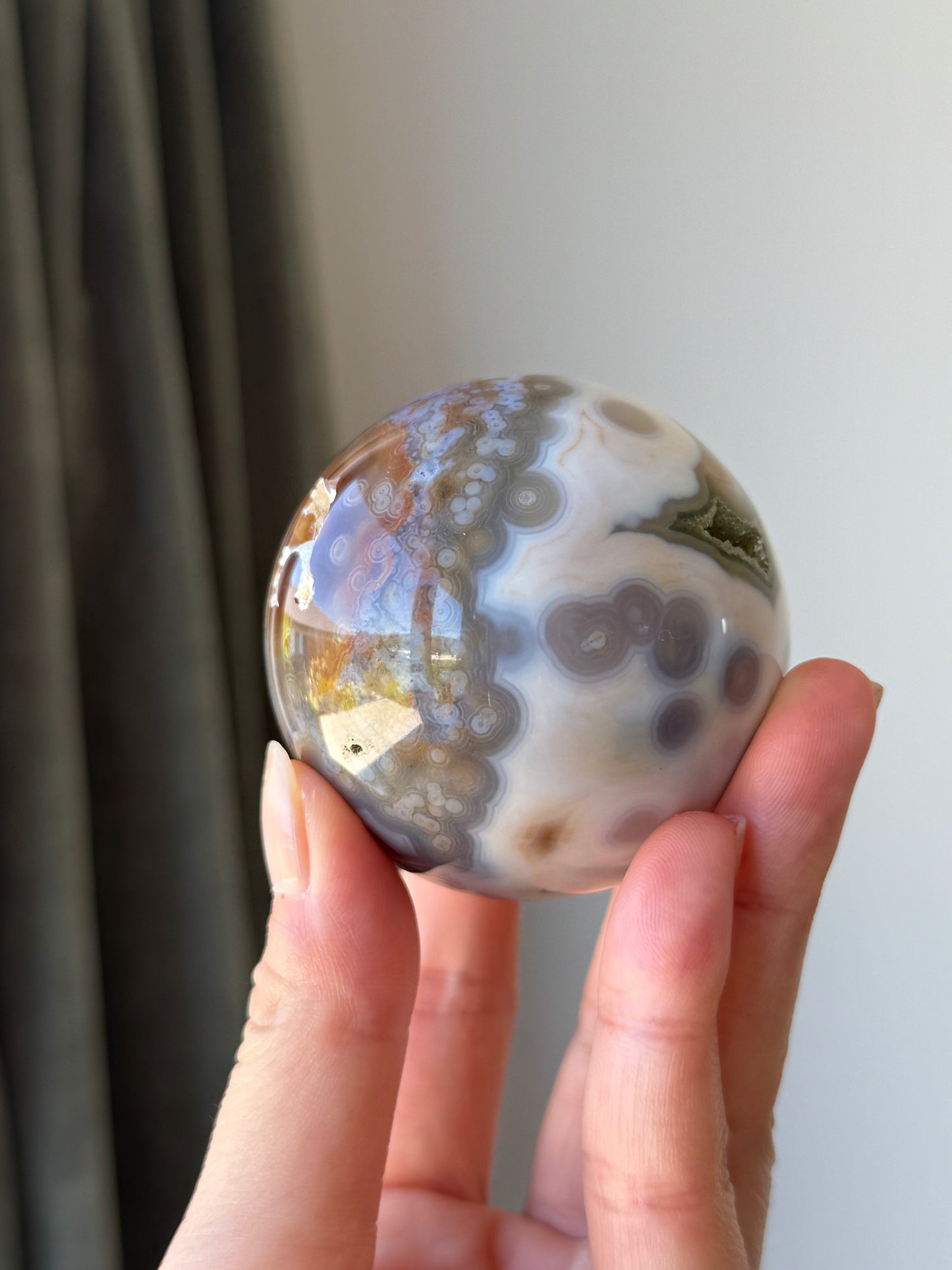 Old Stock Druzy Orbicular Ocean Jasper Sphere 57mm