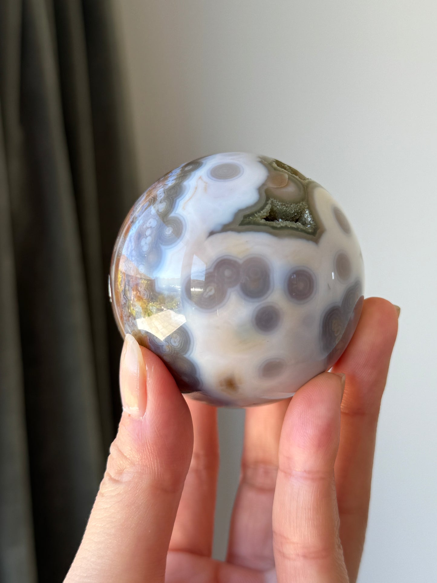 Old Stock Druzy Orbicular Ocean Jasper Sphere 57mm