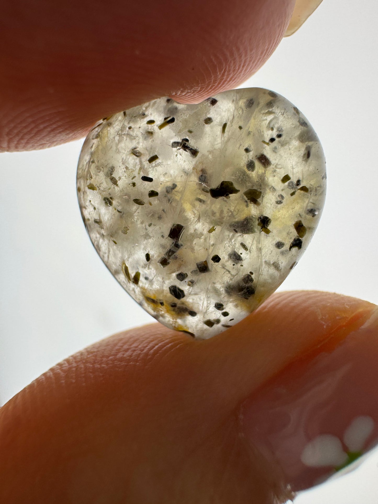 Green Tourmaline and Mica Clear Quartz Heart