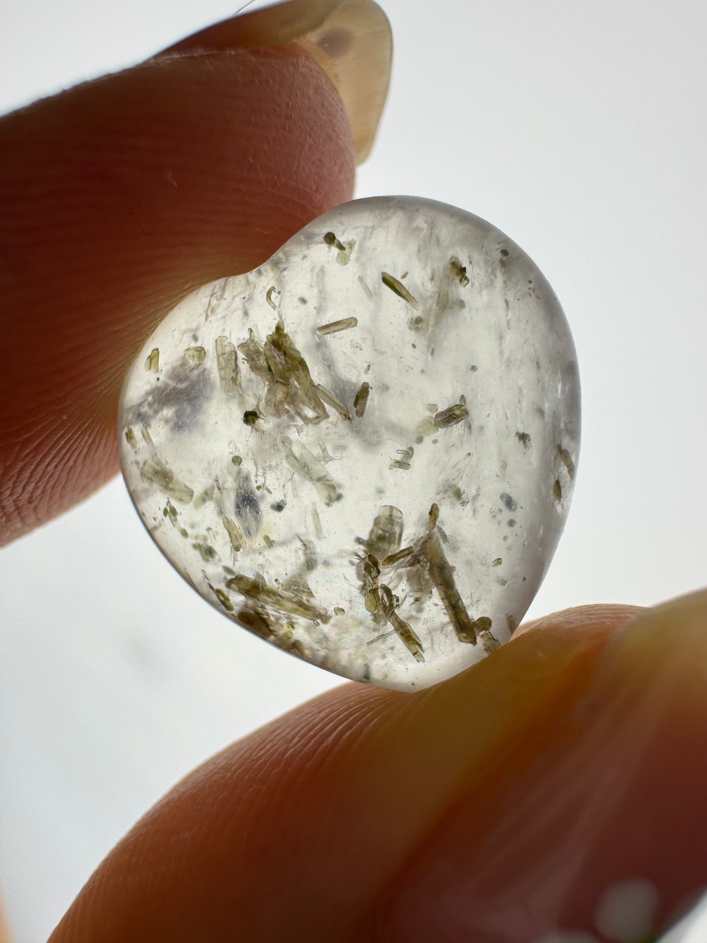 Green Tourmaline and Mica Clear Quartz Heart