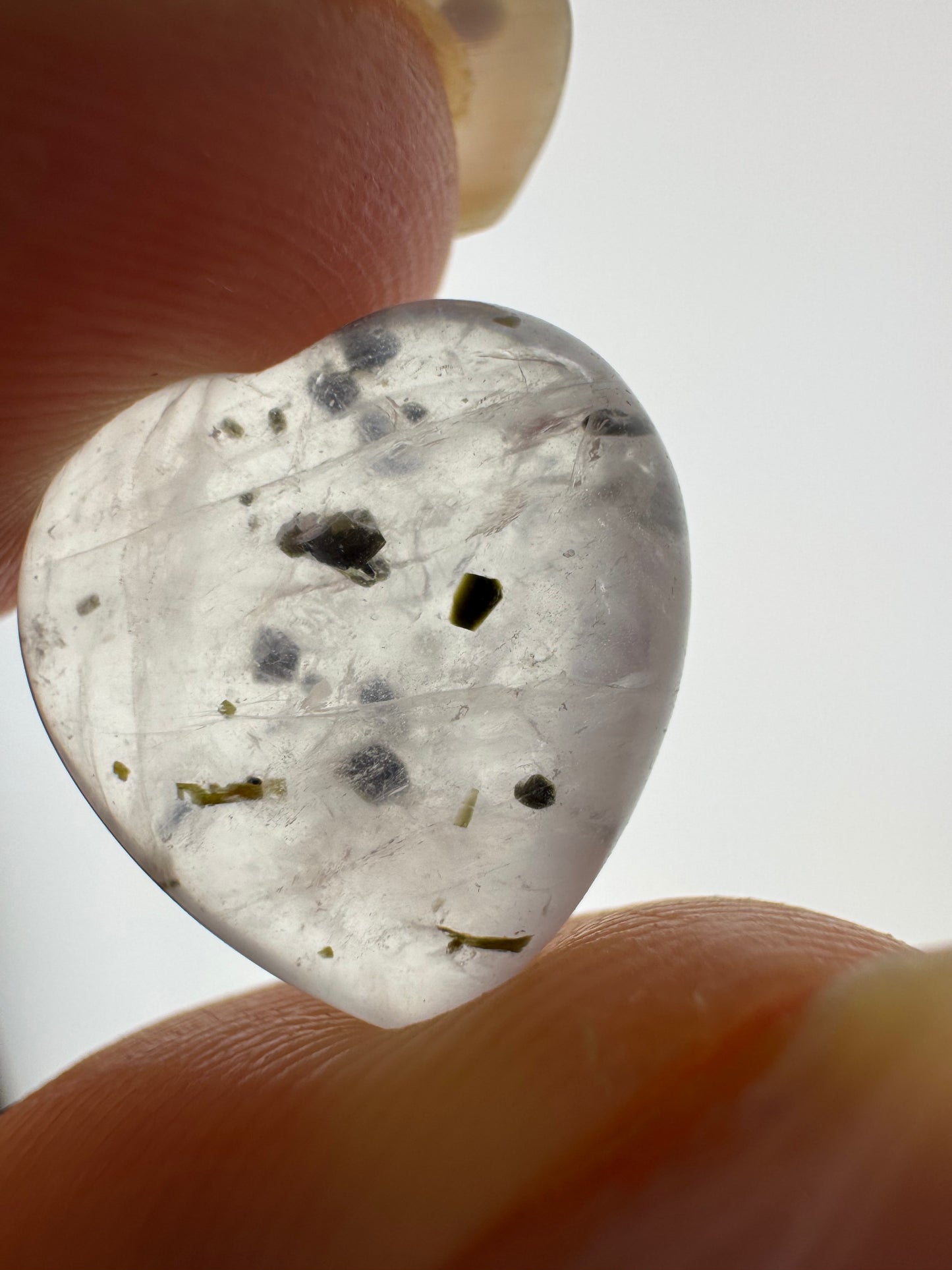 Green Tourmaline and Mica Clear Quartz Heart