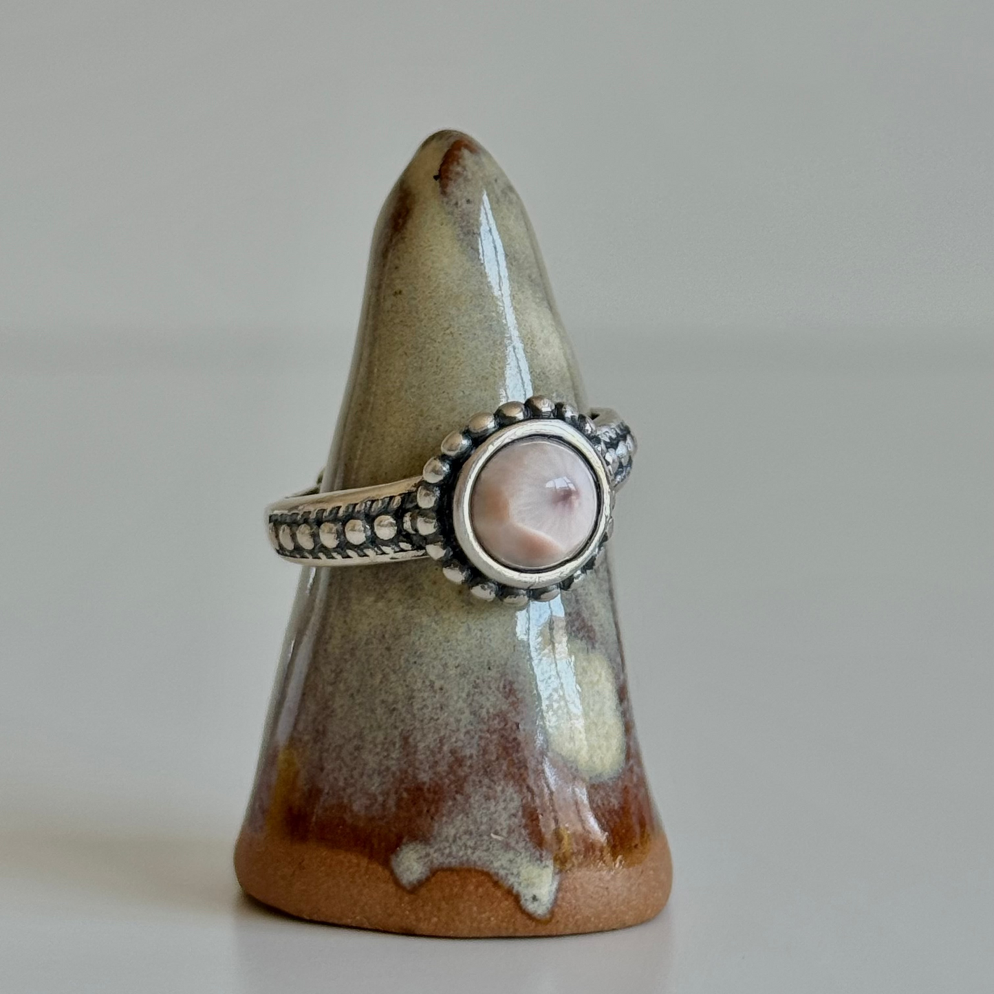 Pink Larimar Sterling Sliver Ring Adjustable #1