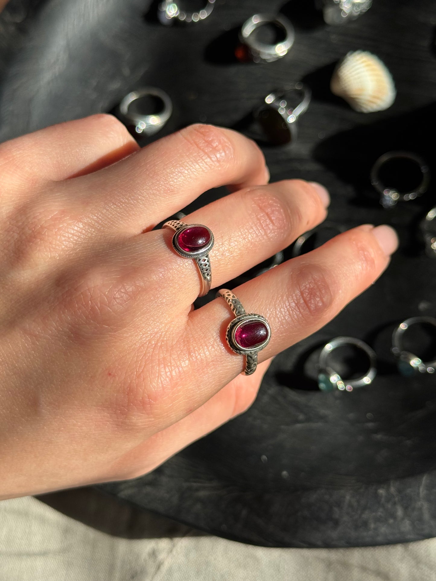 Garnet Sterling Sliver Ring Adjustable