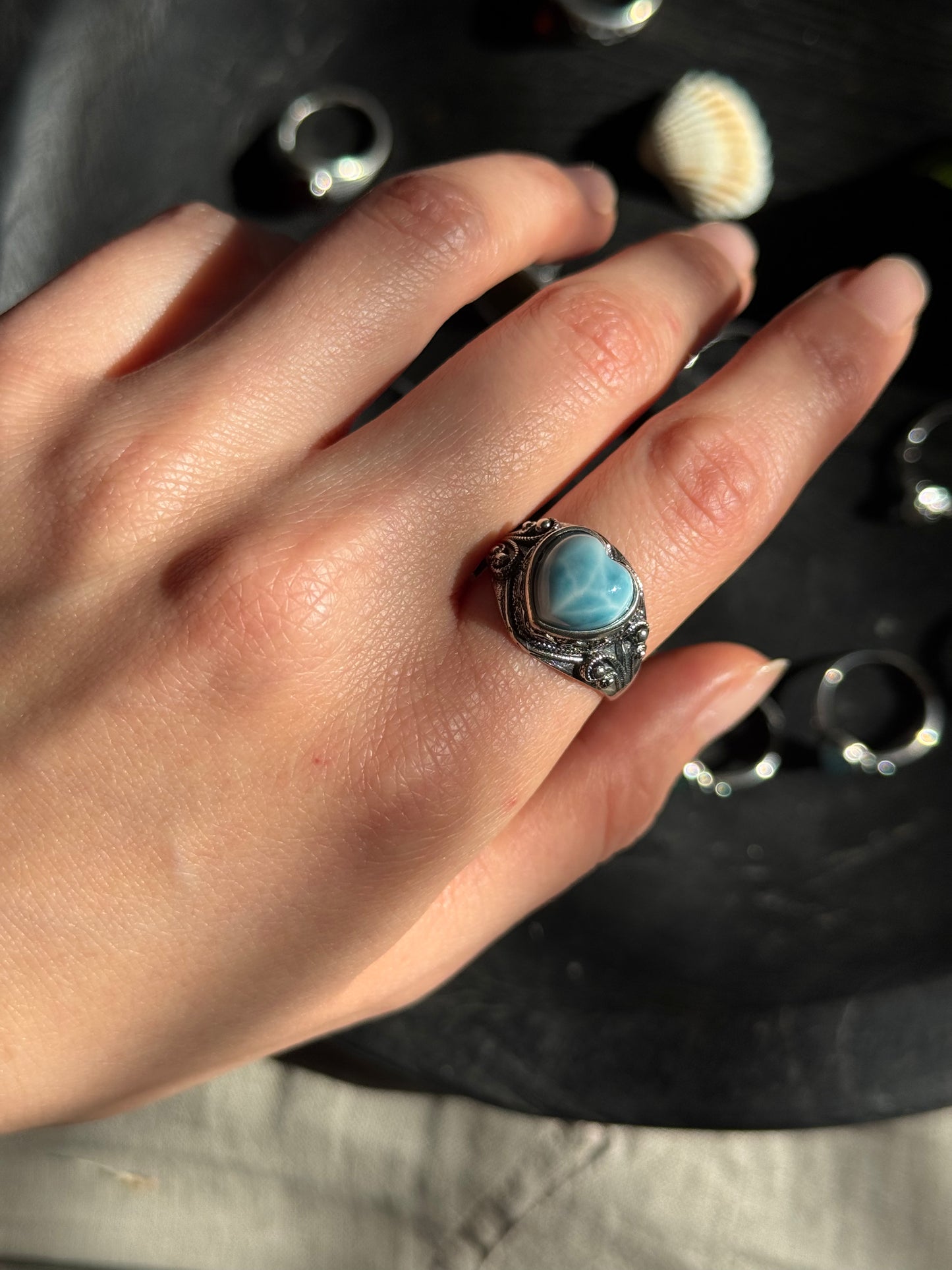 Larimar Sterling Silver Ring Adjustable