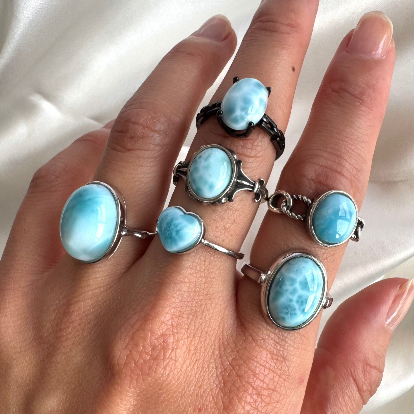 Larimar Sterling Sliver Ring Adjustable (video)