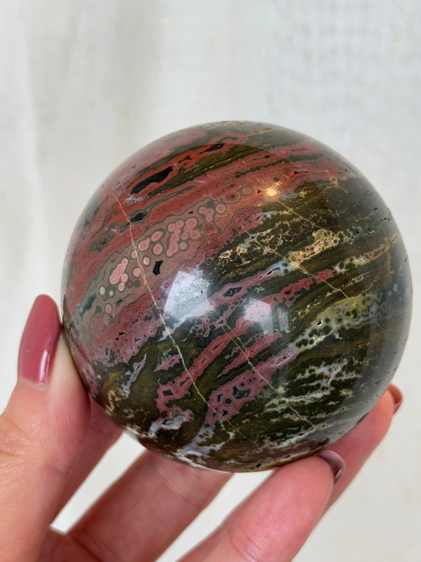 Orbicular Ocean Jasper Sphere (red) 67mm