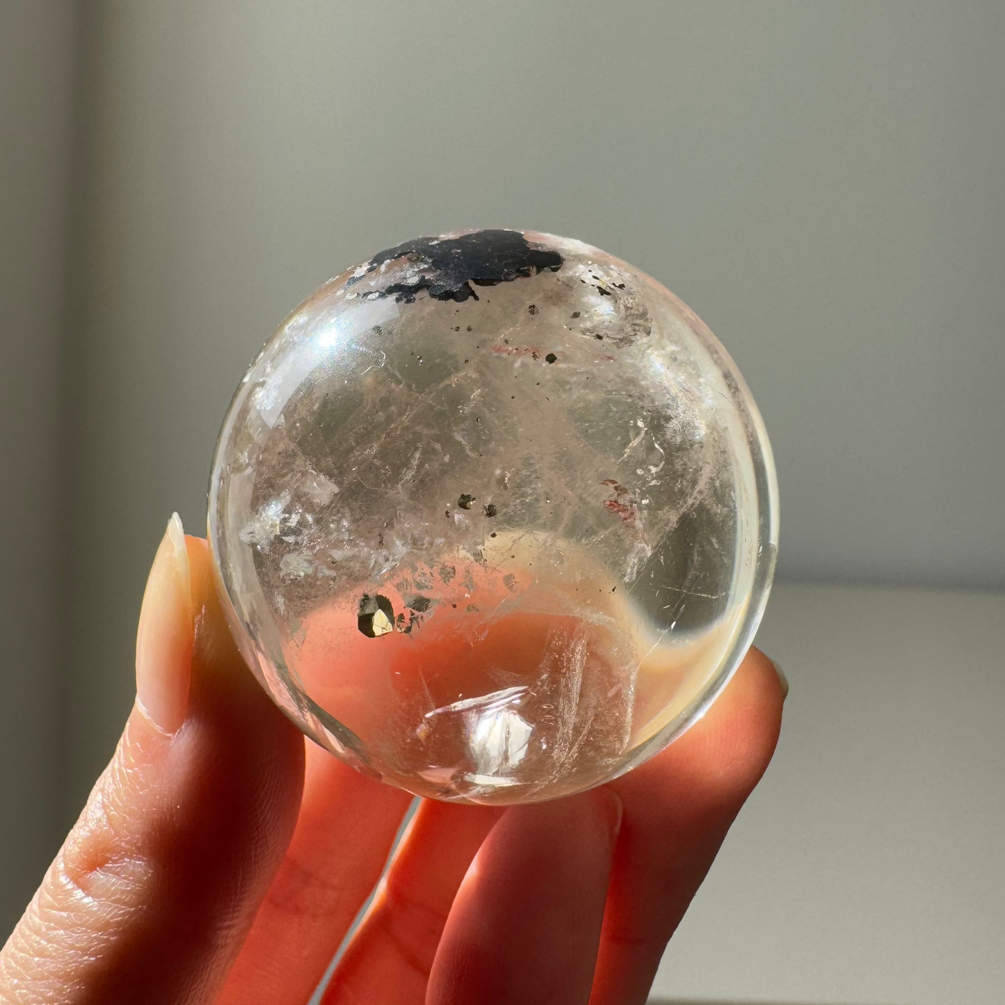 Rare Smoky Quartz Sphere with Pyrite (Video)
