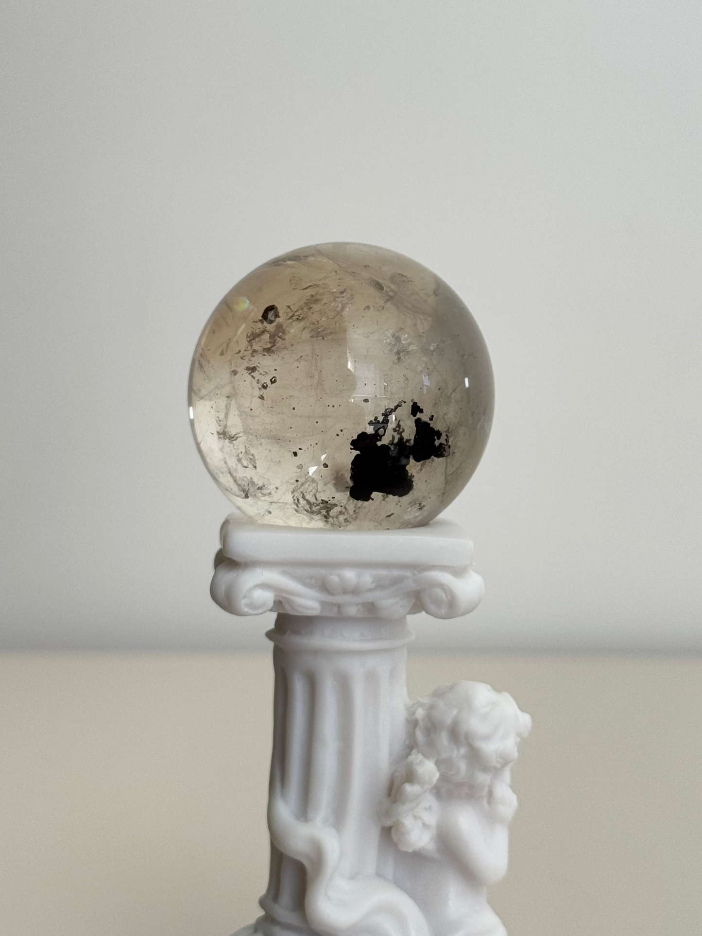 Rare Smoky Quartz Sphere with Pyrite (Video)