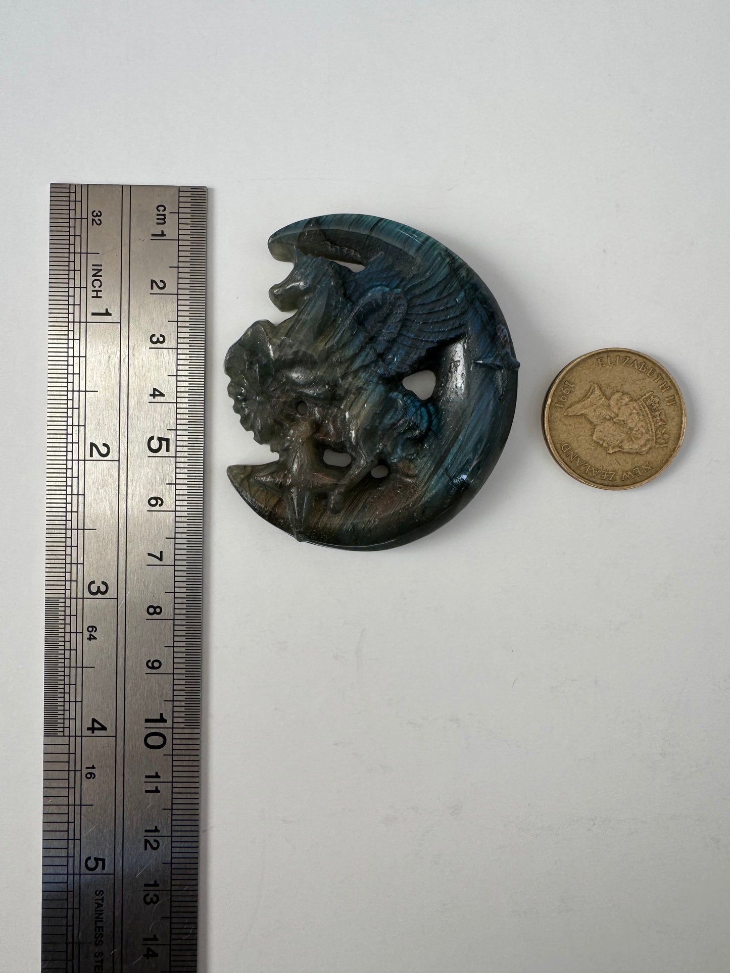 HG sunset pink Labradorite Moon Unicorn 61mm