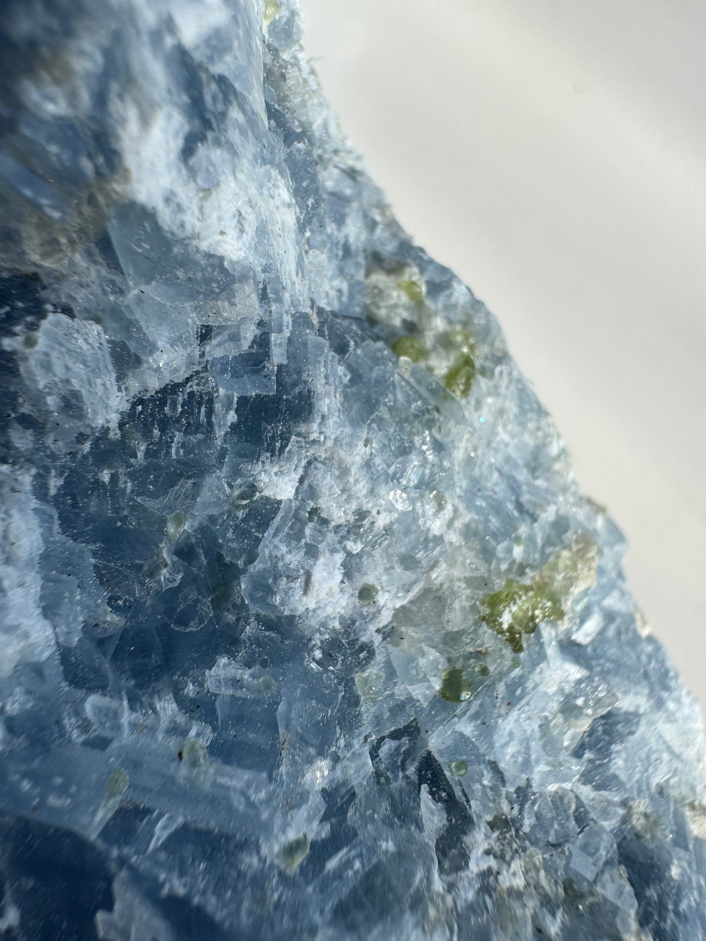 Blue Calcite Raw with Peridot