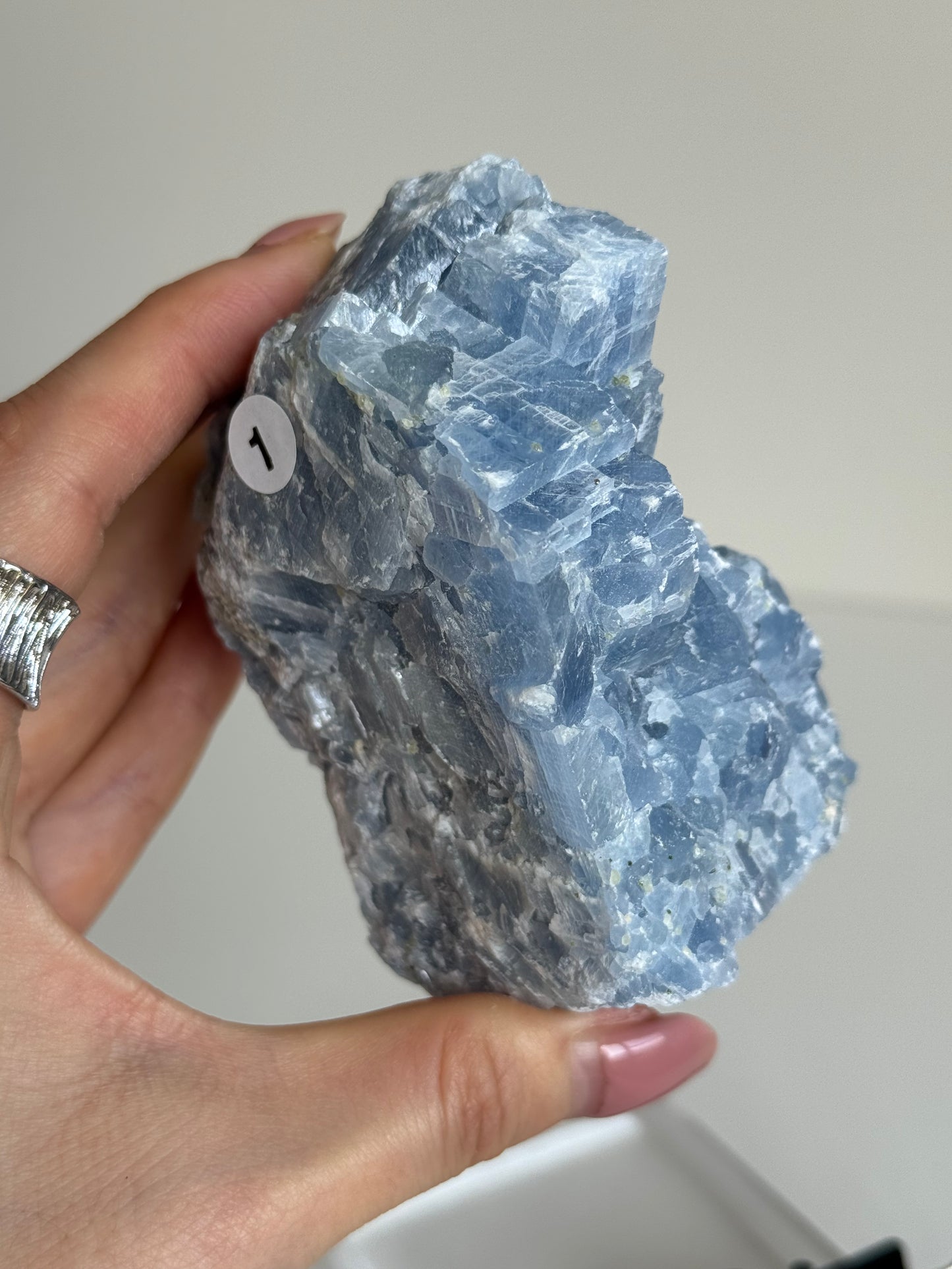 Blue Calcite Raw with Peridot