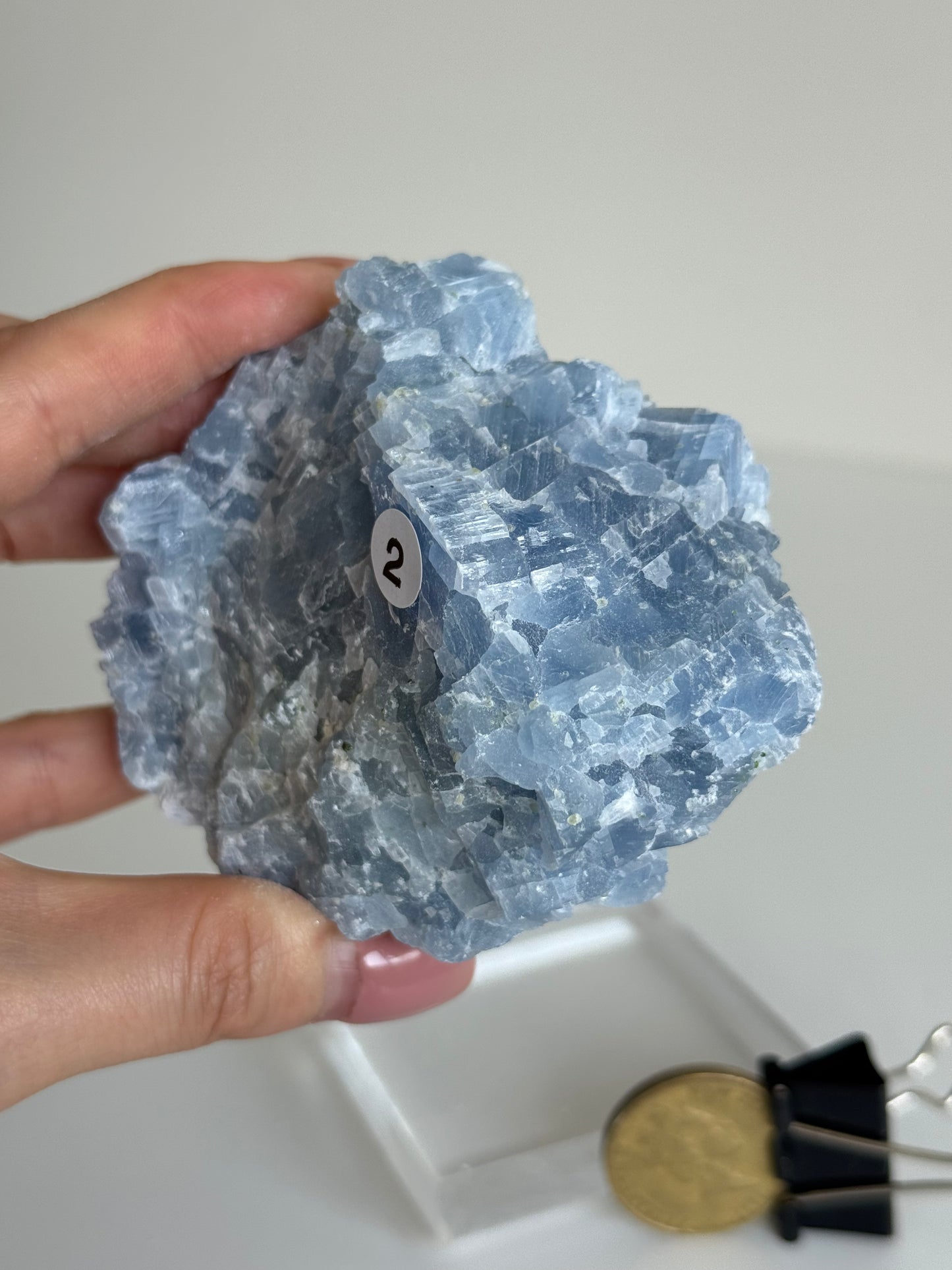 Blue Calcite Raw with Peridot