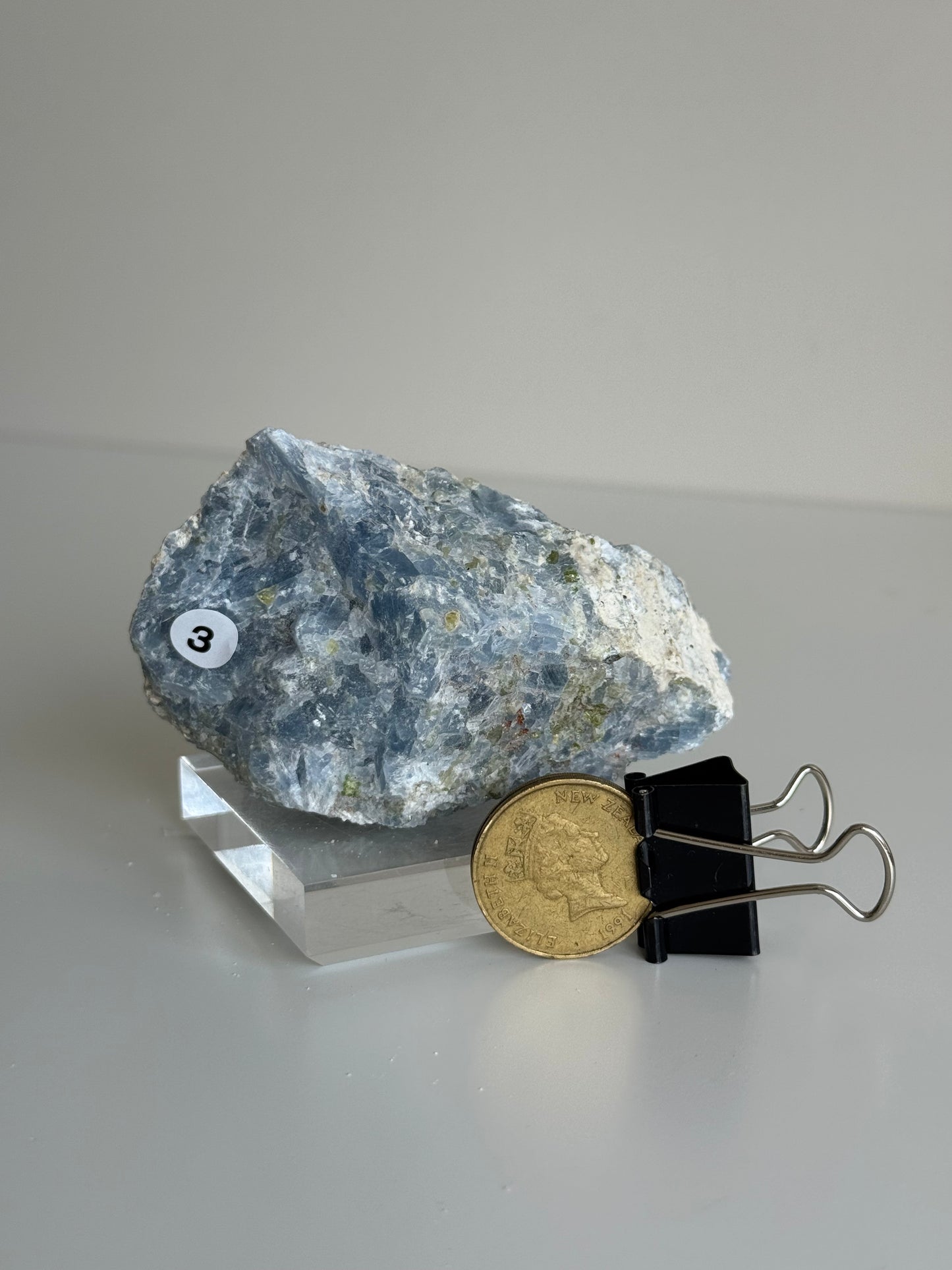 Blue Calcite Raw with Peridot