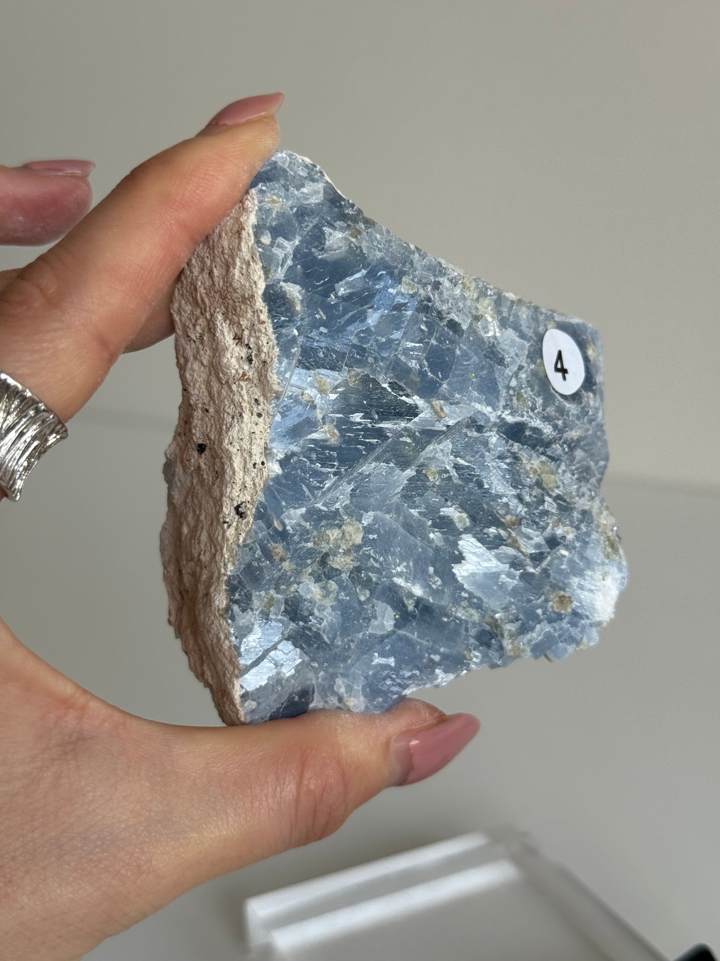 Blue Calcite Raw with Peridot