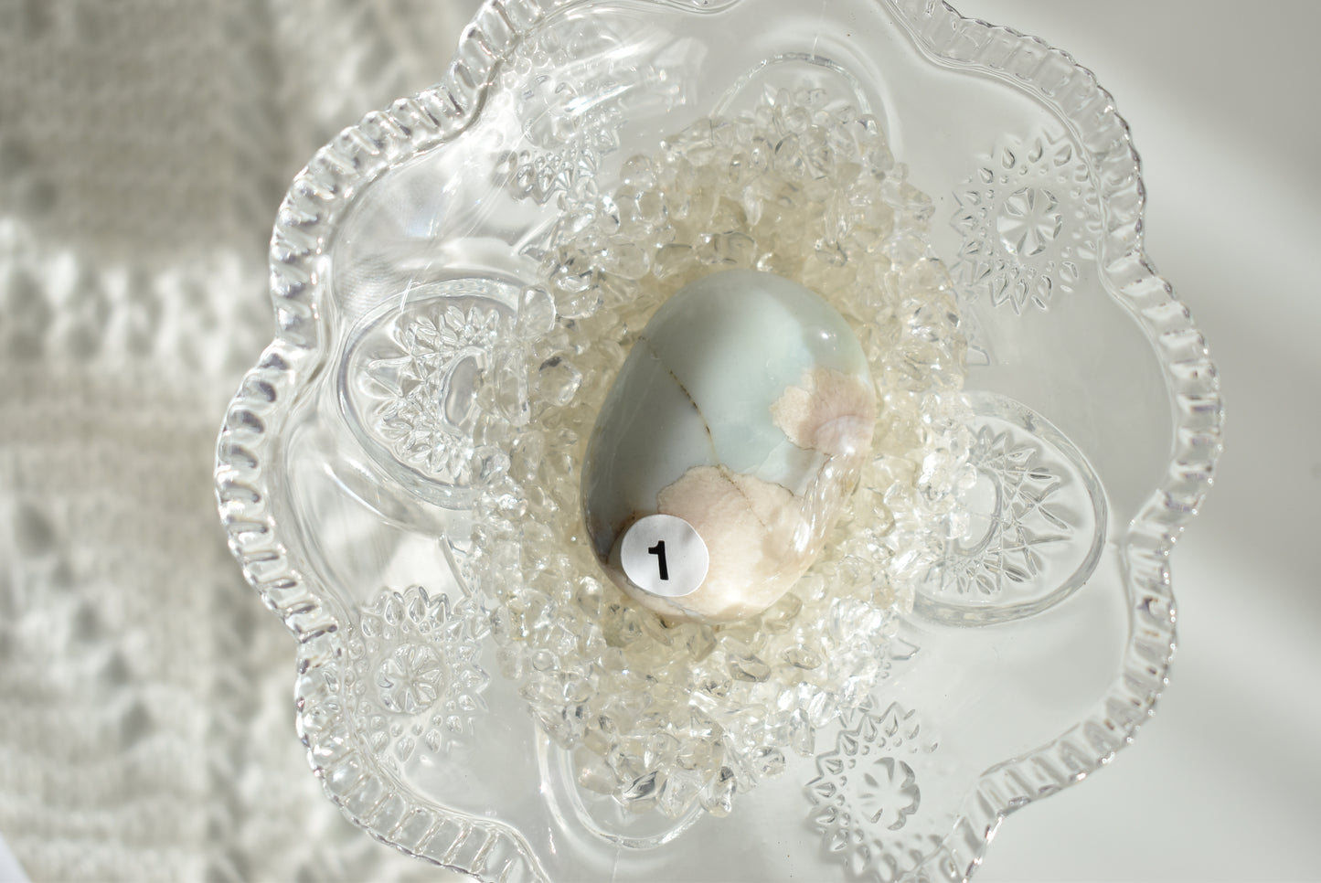 Creamy Green Flower Agate Palm Stone #1