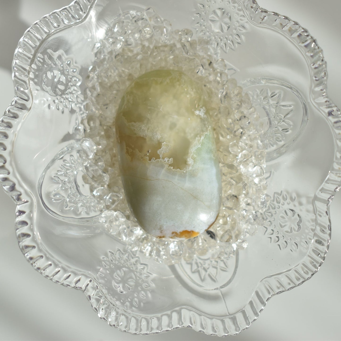 Creamy Green Flower Agate Palm Stone #4