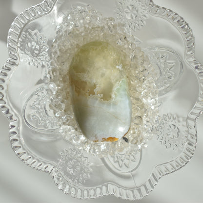 Creamy Green Flower Agate Palm Stone #4
