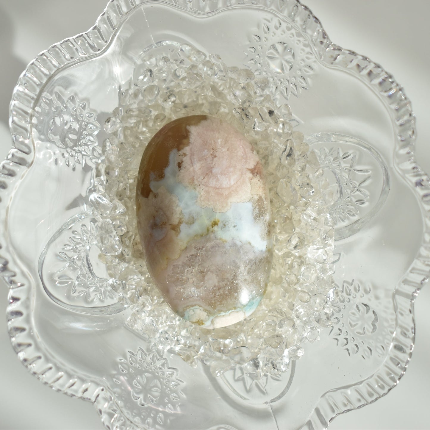 Creamy Green Flower Agate Palm Stone #5