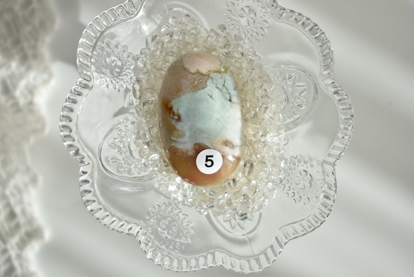 Creamy Green Flower Agate Palm Stone #5