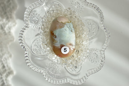 Creamy Green Flower Agate Palm Stone #5