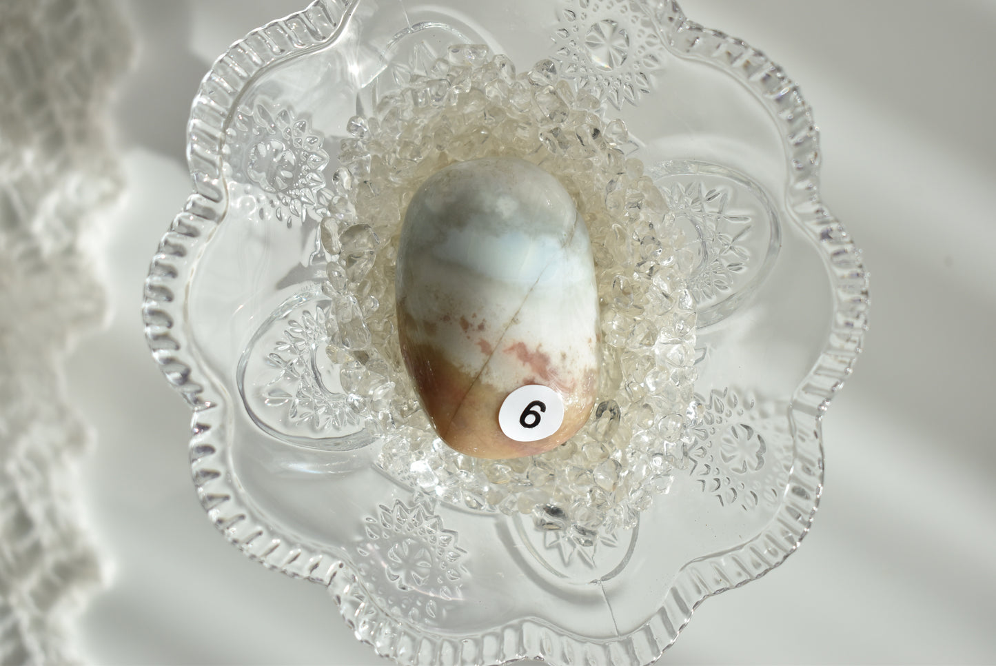 Creamy Green Flower Agate Palm Stone #6