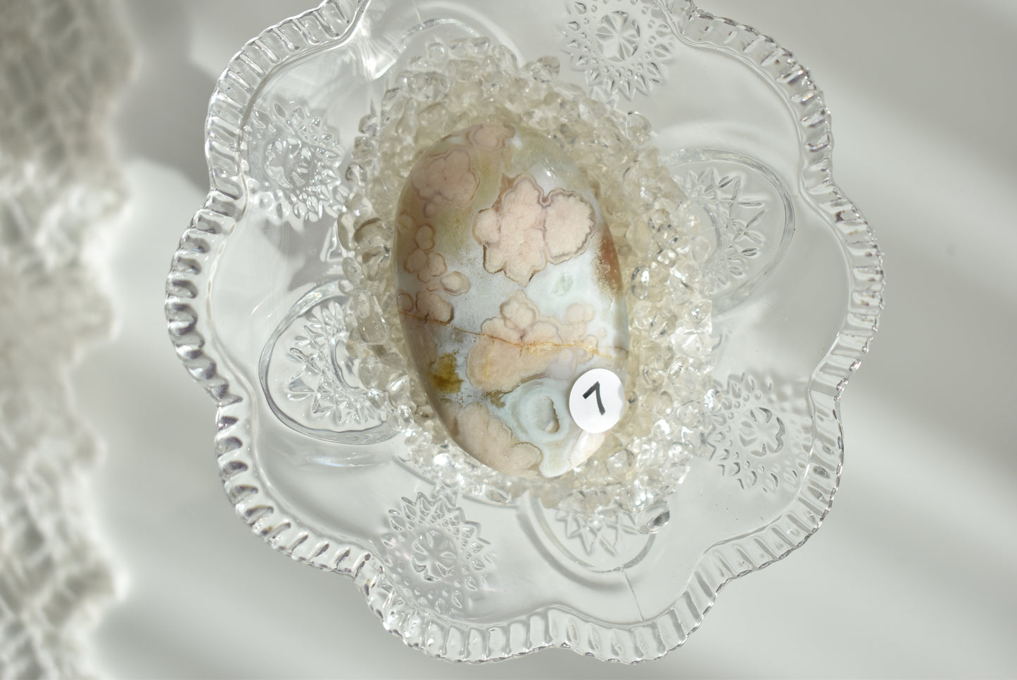 Creamy Green Flower Agate Palm Stone #7