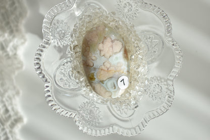 Creamy Green Flower Agate Palm Stone #7