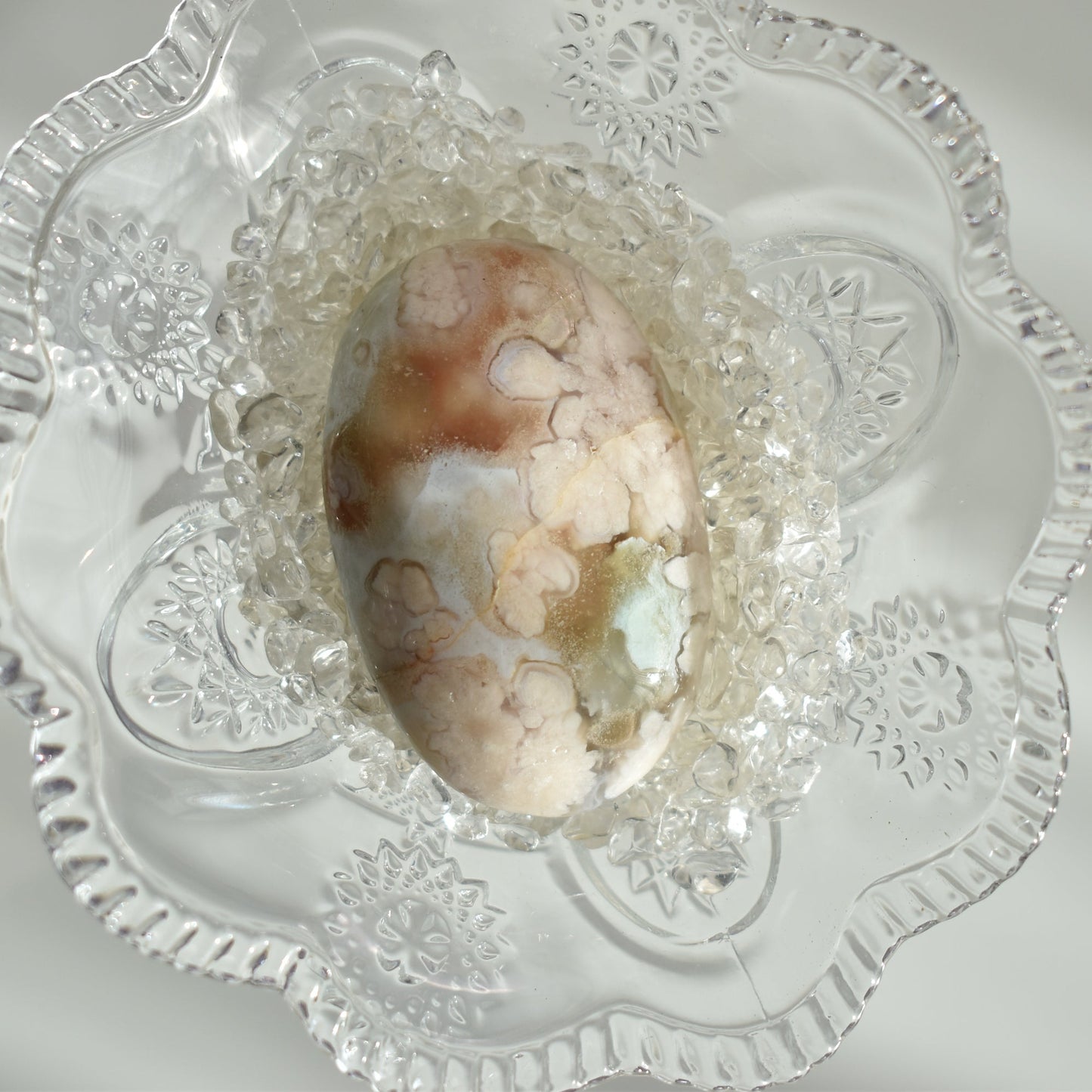 Creamy Green Flower Agate Palm Stone #7