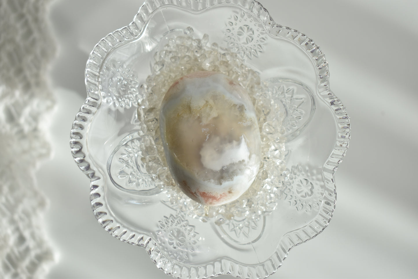 Creamy Green Flower Agate Palm Stone #8
