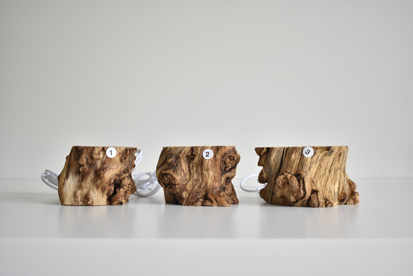 Wooden Base Tree Stump USB Light Sphere Stand (White Light)