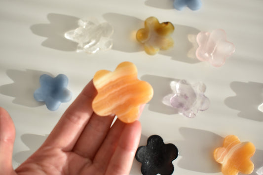 Orange Calcite Flower Worry Stone