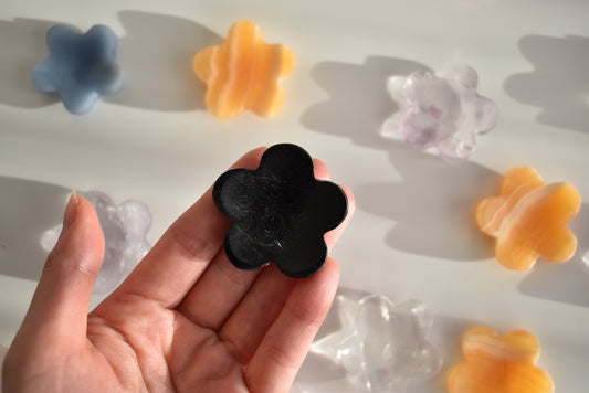 Black Tourmaline Flower Worry Stone