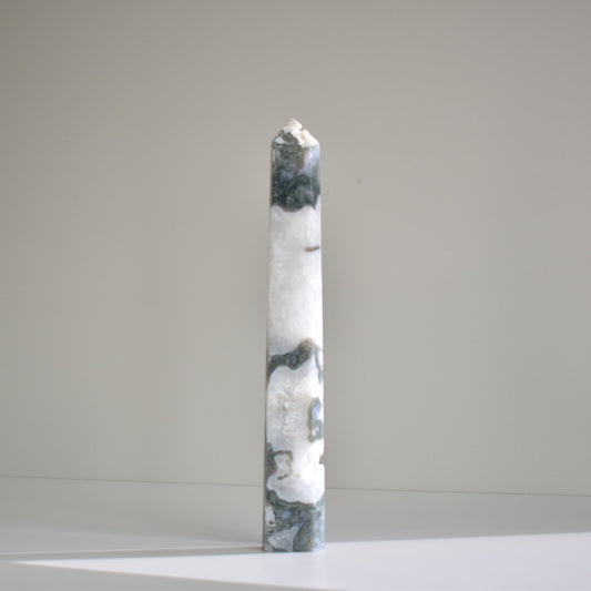 Large Moss Agate Point with druzy 1kg （video）