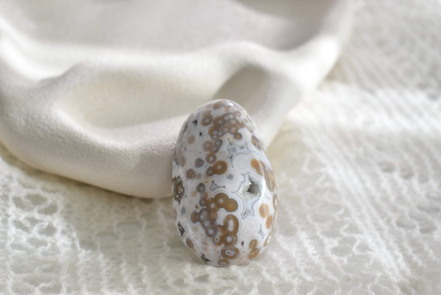 Old Stock Orbicular Ocean Jasper Palm Stone #8