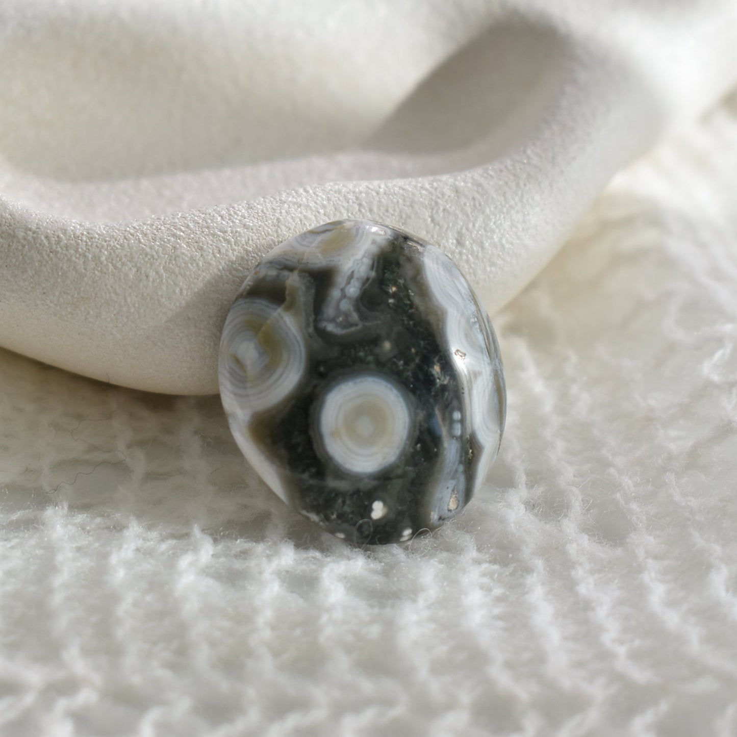 Old Stock Orbicular Ocean Jasper Palm Stone #7