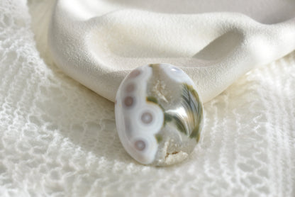 Old Stock Orbicular Ocean Jasper Palm Stone #6