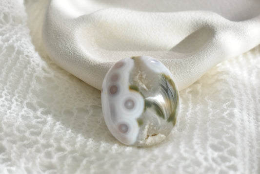 Old Stock Orbicular Ocean Jasper Palm Stone #6