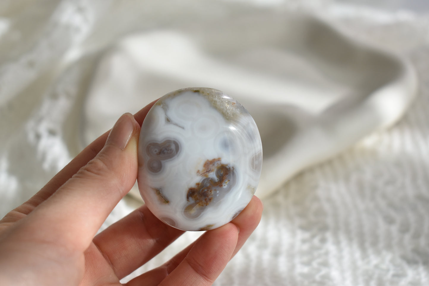 Old Stock Orbicular Ocean Jasper Palm Stone #6