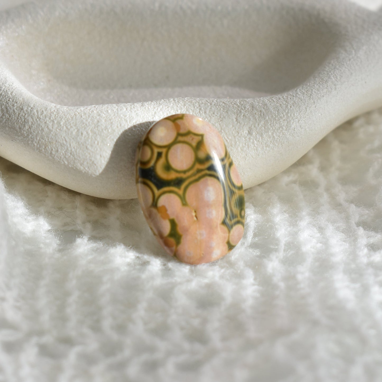 Old Stock Orbicular Ocean Jasper Palm Stone #5