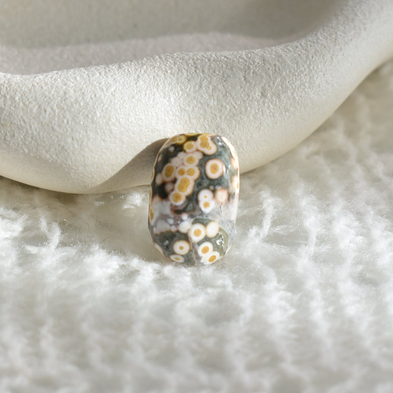 Old Stock Orbicular Ocean Jasper Palm Stone #4
