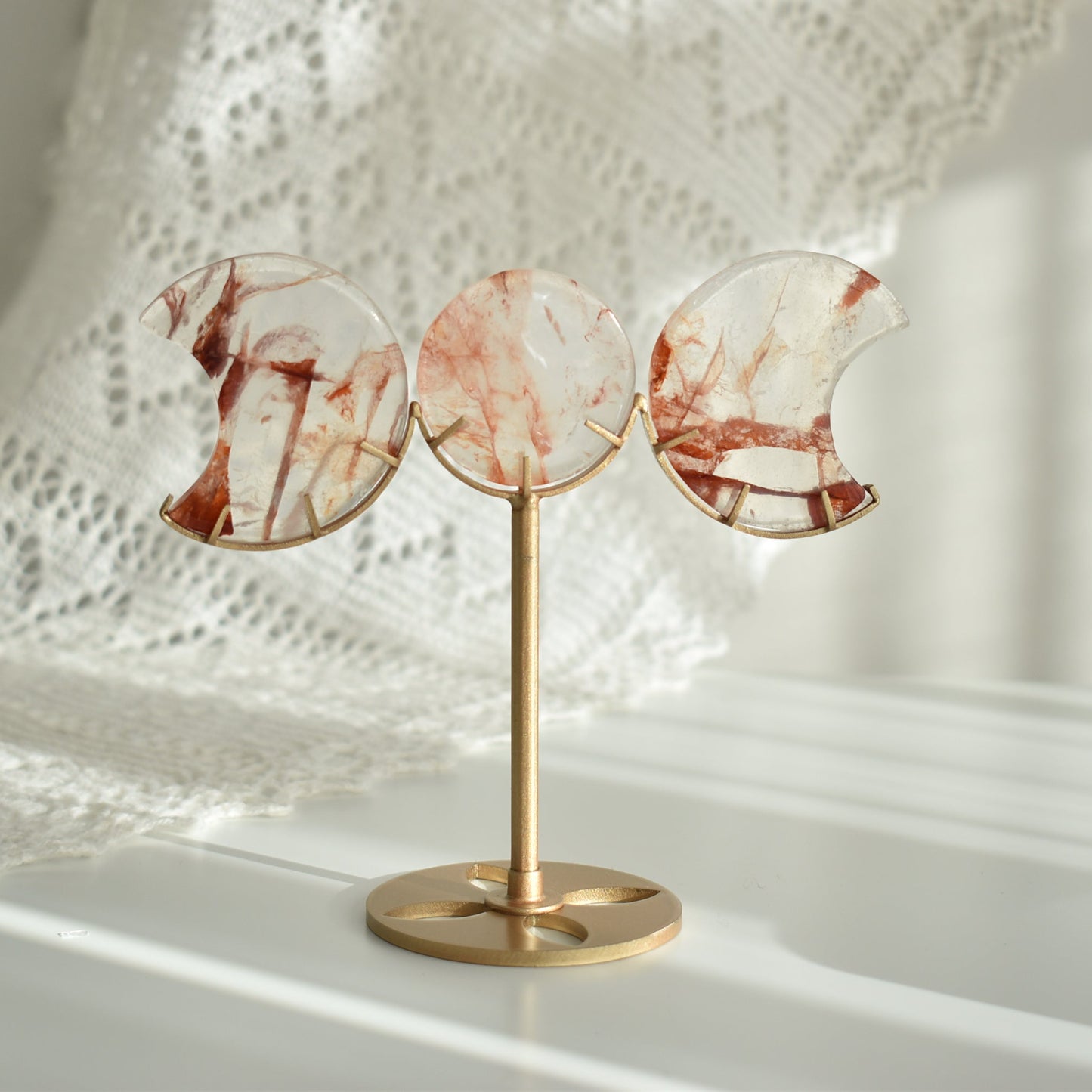 Fire (Hematoid) Quartz Sun Moon on Stand