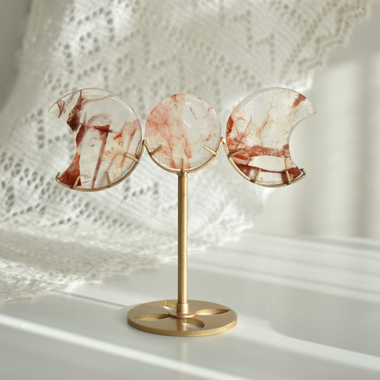Fire (Hematoid) Quartz Sun Moon on Stand