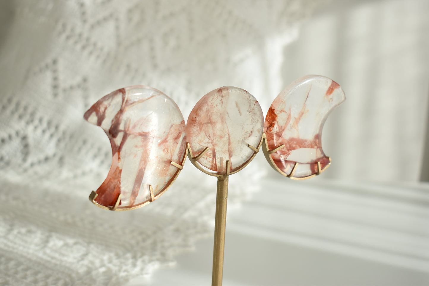 Fire (Hematoid) Quartz Sun Moon on Stand