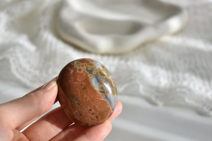 Old Stock Orbicular Ocean Jasper Palm Stone #2