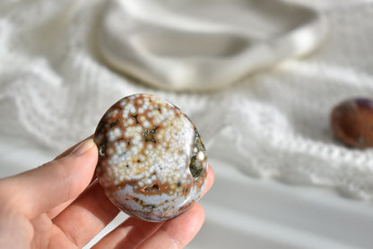 Old Stock Orbicular Ocean Jasper Palm Stone #1