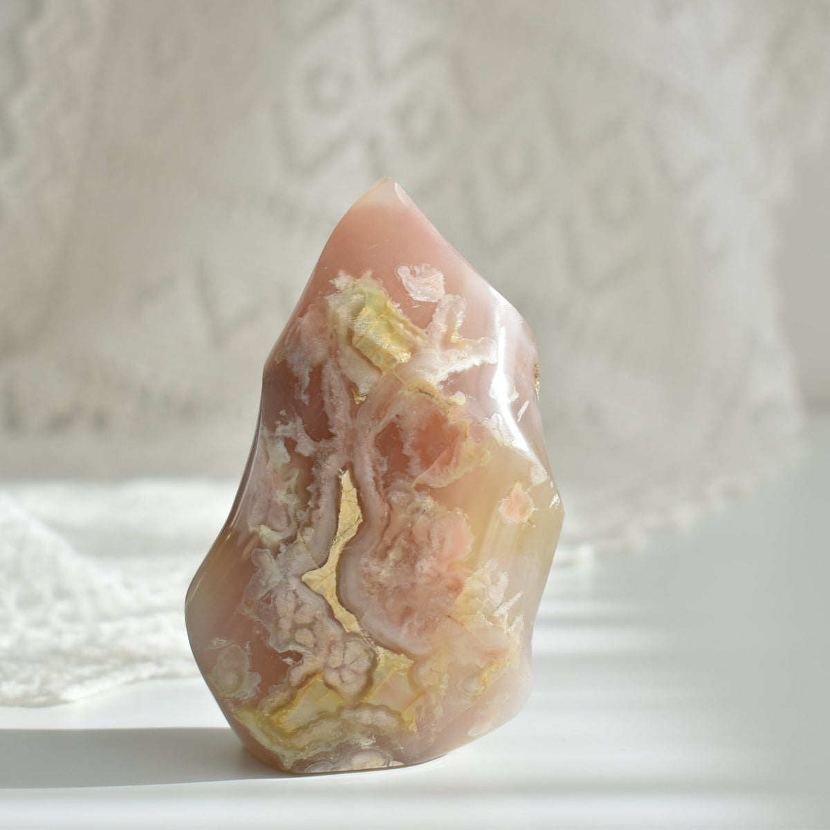 Pink Green Flower Agate Crystal Flame #2