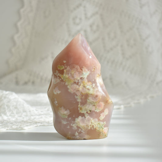 Pink Green Flower Agate Crystal Flame #2