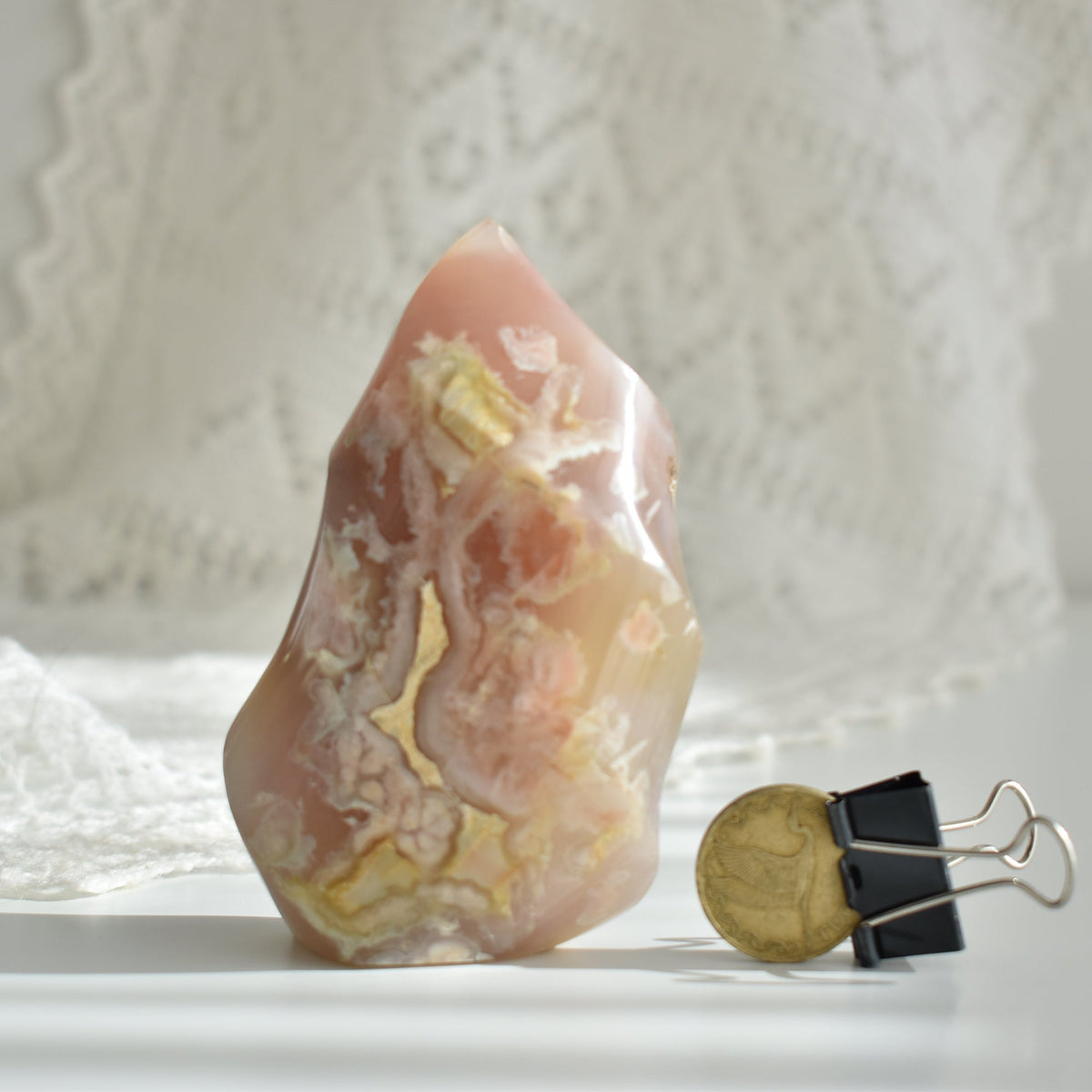 Pink Green Flower Agate Crystal Flame #2