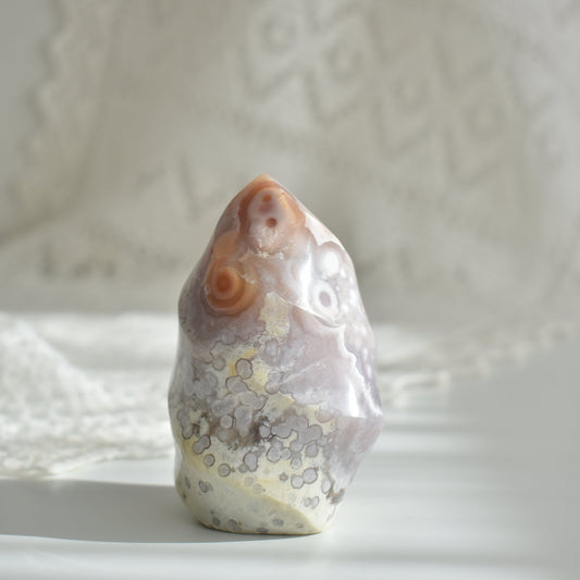 Pink Flower Agate Crystal Flame #1